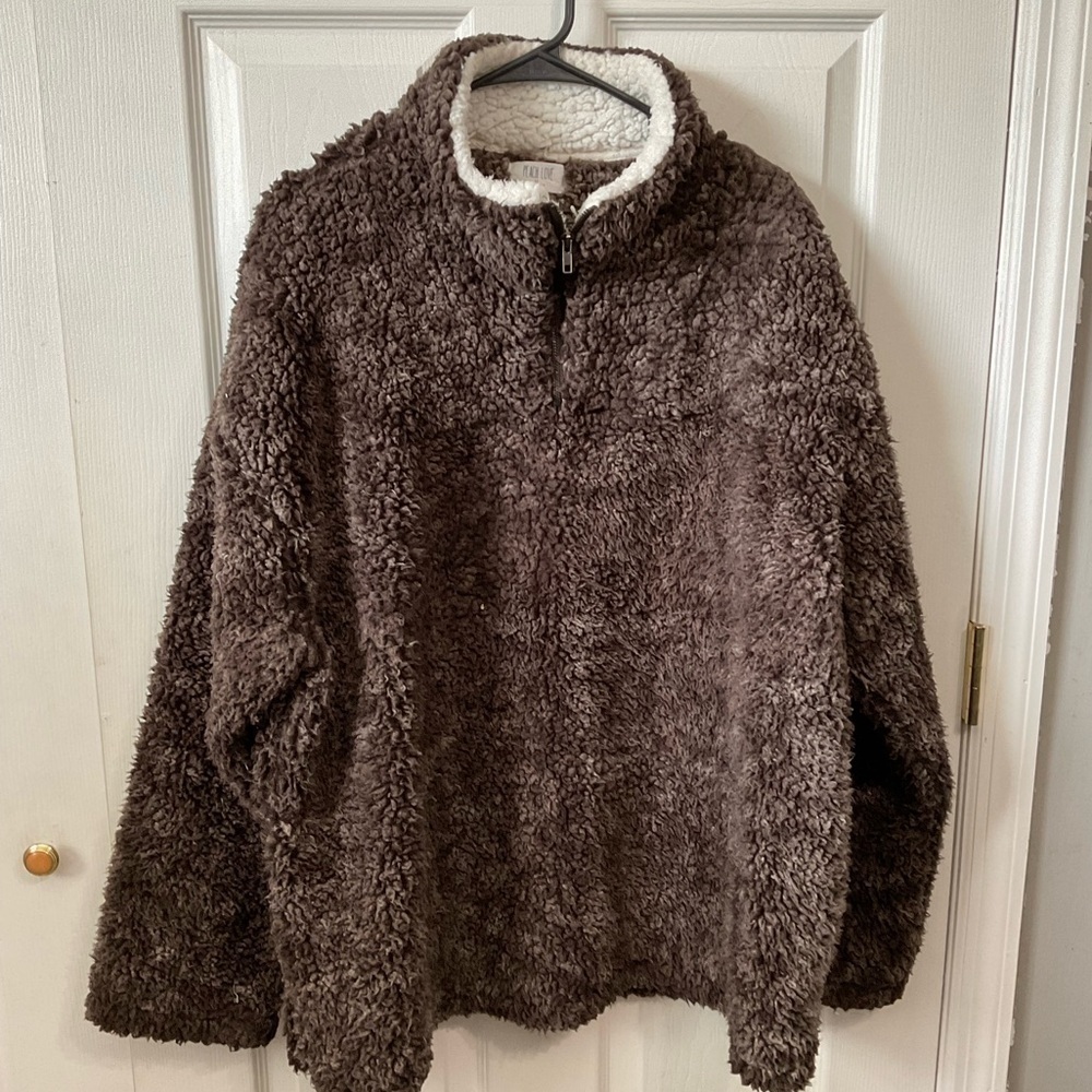 Peach Love California Sherpa. Brown. 3/4 zip. Size XXXL